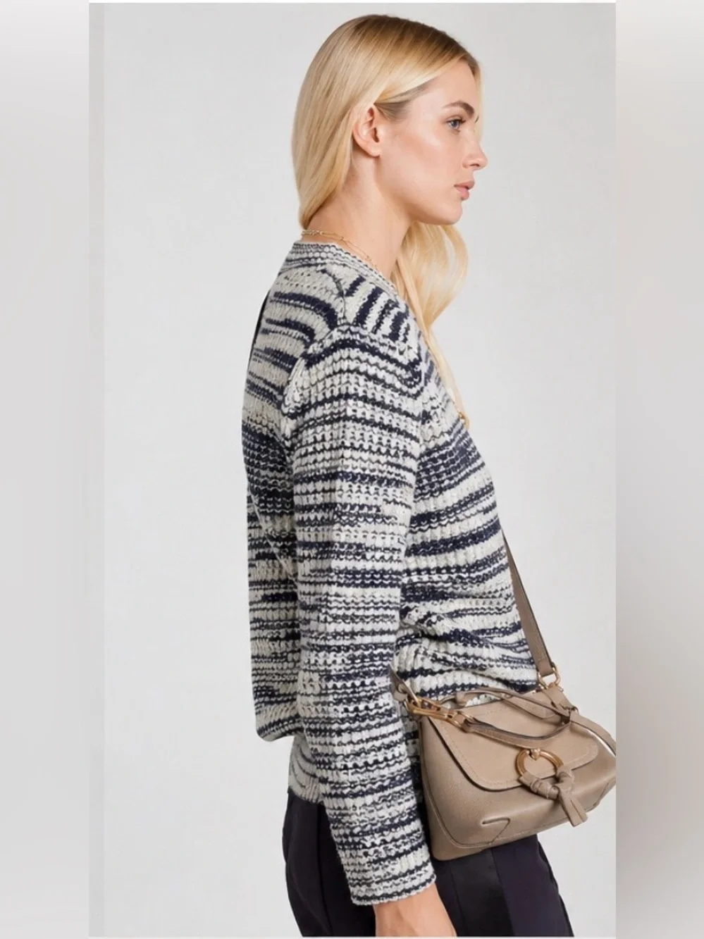 See by Chloé Button Shoulder Knit Sweater Navy Cream Space Dye Medium